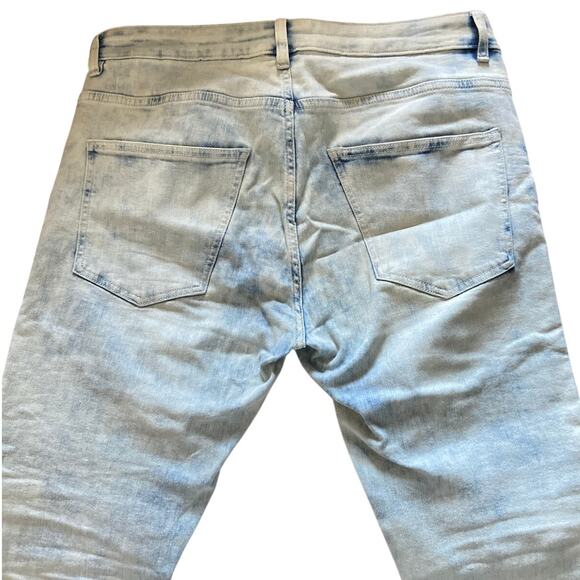 H&M Skinny Stretch Jeans Moto Biker Denim Acid Wash Button Fly Blue Mens Size 36 - Picture 4 of 8